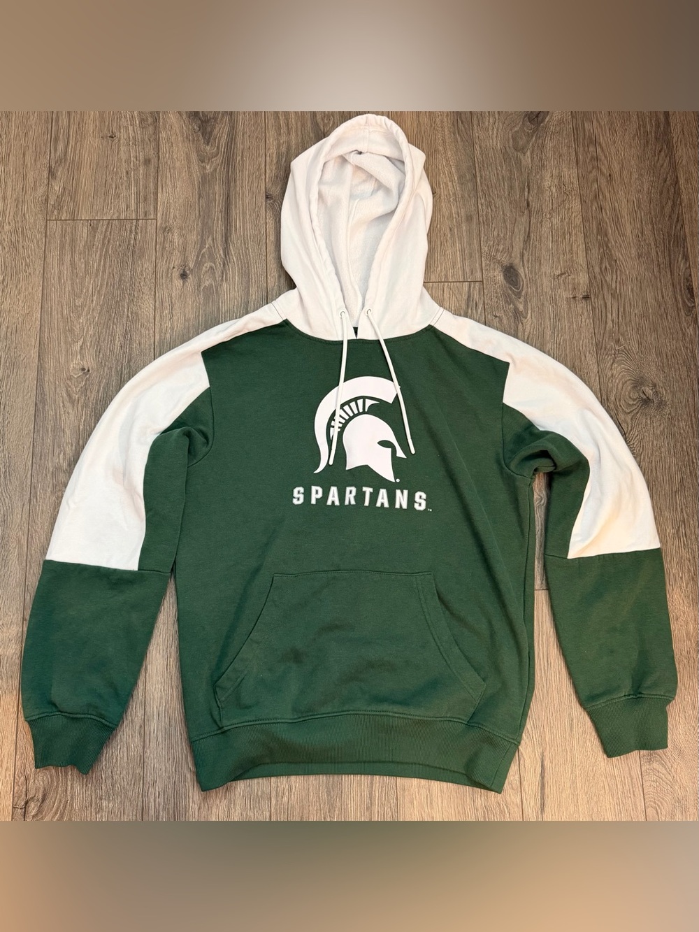 Michigan State Spartans Hoodie Small Green White Colorblock Pullover MSU